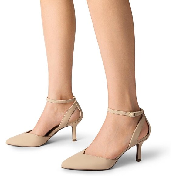 Dream Pairs Women Nude-nubuck Closed Pointed Toe Kitten Heels Ankle Strap Pumps - Picture 7 of 7